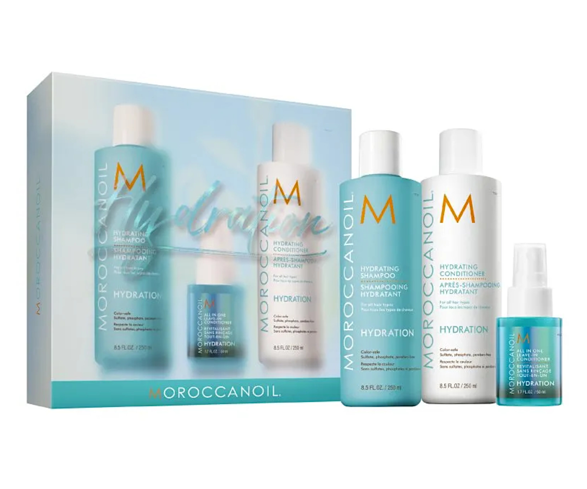 Darčeková sada na hydratáciu suchých vlasov Moroccanoil Hydration + darček zadarmo.