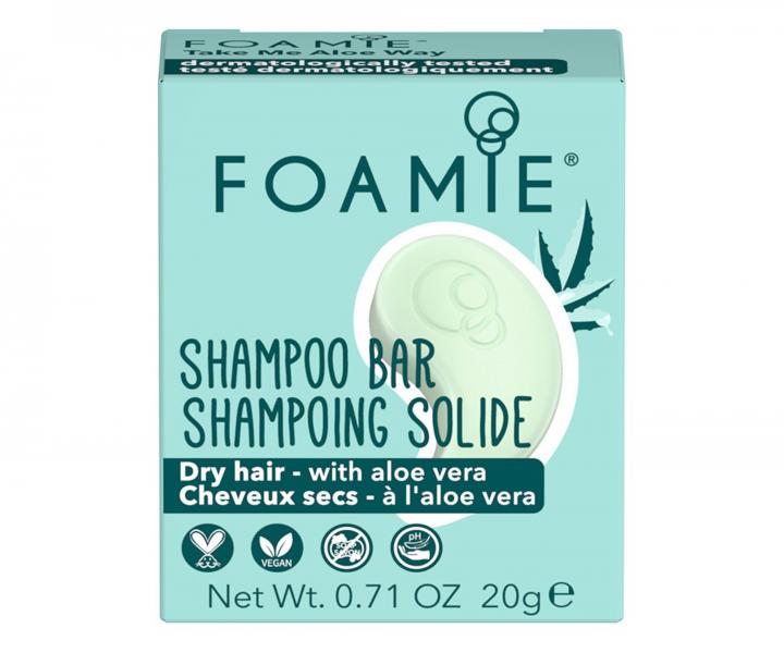 Tuh mini cestovn ampn pre such, lmav a krehk vlasy Foamie Take Me Aloe Way Shampoo Bar - 20 g