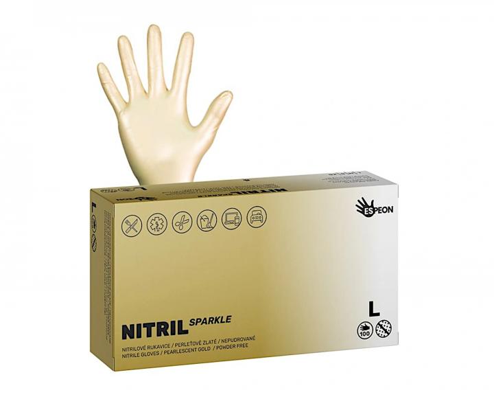 Nitrilov rukavice Espeon Nitril Sparkle - 100 ks, perleov zlat, vekos L