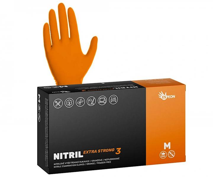 Siln nitrilov zdrsnen rukavice Espeon Nitril Extra Strong 3 - 100 ks, oranov, vekos M