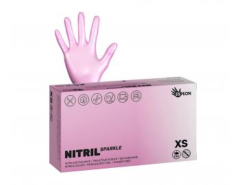 Nitrilov rukavice Espeon Nitril Sparkle - 100 ks, perleov ruov, vekos XS