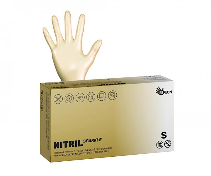 Nitrilov rukavice Espeon Nitril Sparkle - 100 ks, perleov zlat, vekos S
